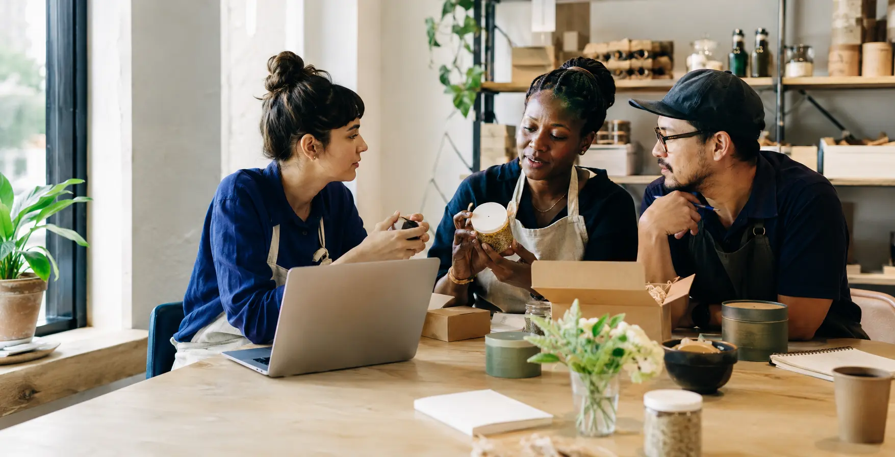 Independent business owners collaborating on a local product