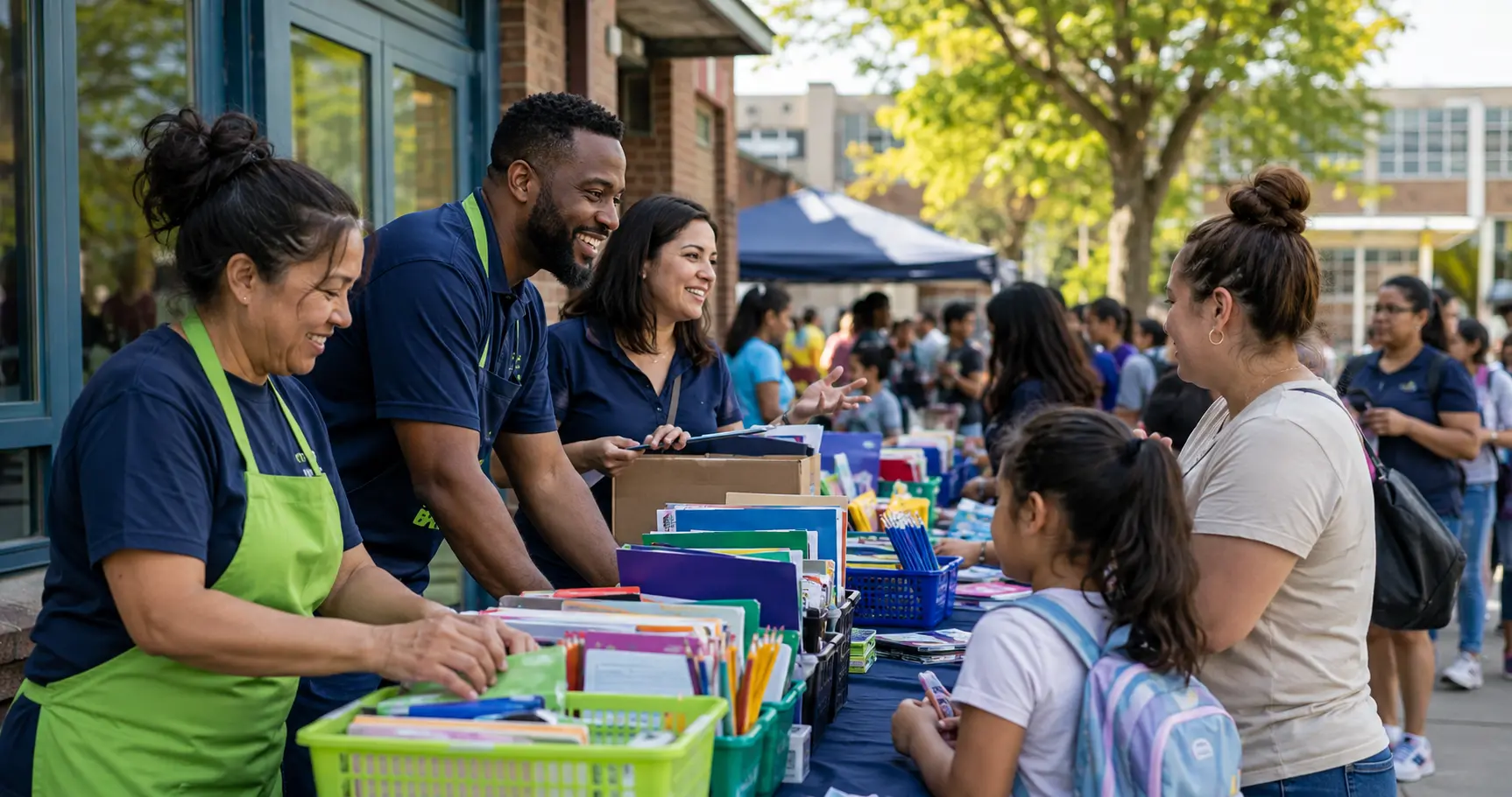 Local business owners volunteering at a neighborhood event